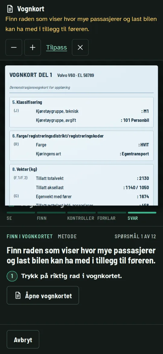 Vognkortet med vekter som kan zoomes